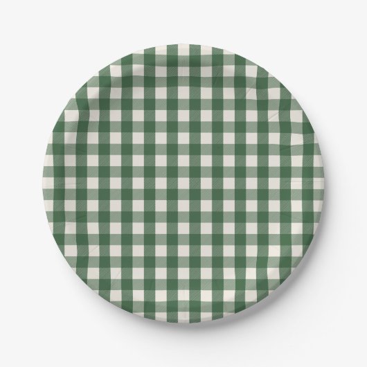 Pine Needle Lane - Pine Green Gingham Pattern Pappteller (Vorderseite)