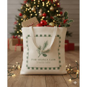 Pine Needle Lane-Pinecone Print & Gingham Border Tragetasche
