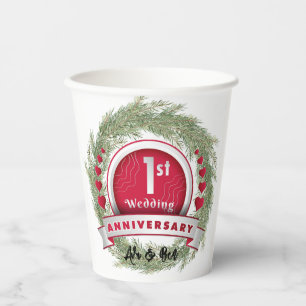 Pine Needle Wreath Red 1. Hochzeitstag Pappbecher