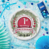 Pine Needle Wreath Red 1. Hochzeitstag Pappteller (Party)