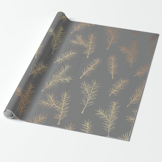 PINE NEEDLES GRAU UND GELBEN PAPIER GESCHENKPAPIER (Ungerollt)