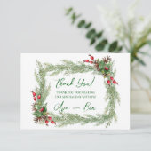 Pine Needles Red Berry Christmas Dankeschön-Karte Dankeskarte (Stehend Vorderseite)
