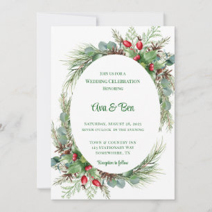 Pine Needles Red Berry Christmas Einladung