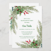 Pine Needles Red Berry Junggeselinnen-Abschied Einladung (Vorne/Hinten)