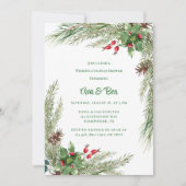 Pine Needles Red Berry Wedding Couples Dusche Einladung (Vorderseite)