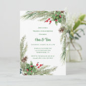 Pine Needles Red Berry Wedding Couples Dusche Einladung (Stehend Vorderseite)