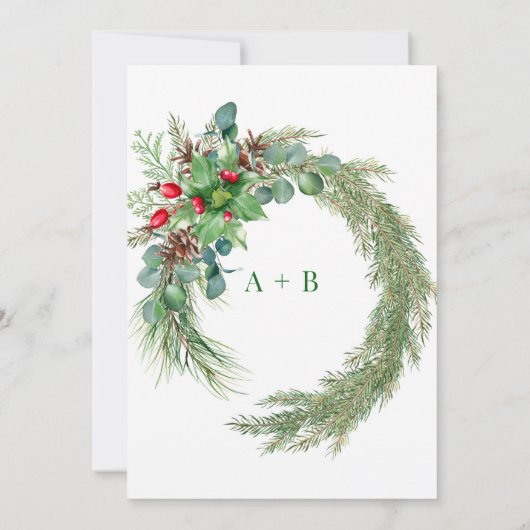 Pine Needles Red Berry Wedding Couples Dusche Einladung (Rückseite)