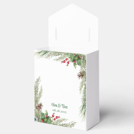 Pine Needles Red Berry Wedding Geschenkschachtel (Geöffnet)