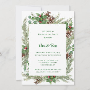 Pine Needles Red Berry Weihnachts-Engagement Party Einladung