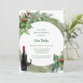 Pine Needles Red Berry Weihnachtsbrunch und Bubbly Einladung (Stehend Vorderseite)