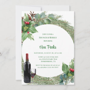 Pine Needles Red Berry Weihnachtsbrunch und Bubbly Einladung