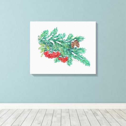 Pine Needles und Berries Leinwanddruck (Insitu (Holzboden))