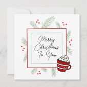 Pine Needles und Hot Cocoa Frohe Weihnachten Karte (Vorderseite)