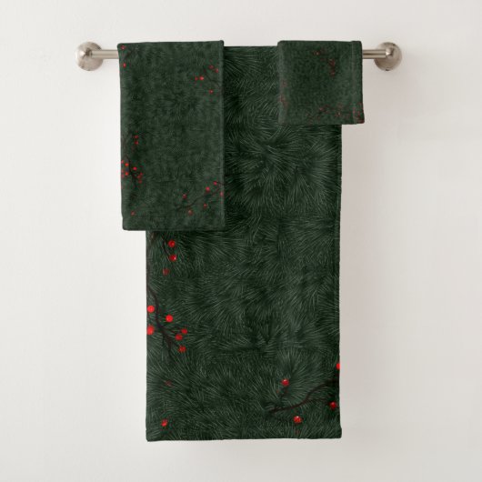 Pine Needles und Red Berries Badhandtuch Set (Insitu)