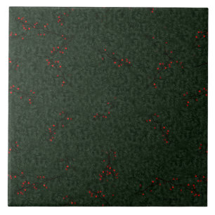 Pine Needles und Red Berries Fliese