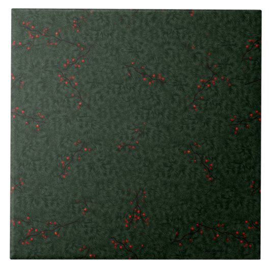 Pine Needles und Red Berries Fliese (Vorderseite)