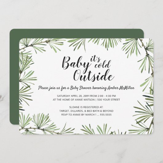 Pine Needles Winter Baby Dusche Einladung (Vorne/Hinten)