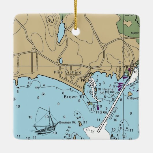 Pine Orchard Branford CT Chart Keramikornament (Rückseite)