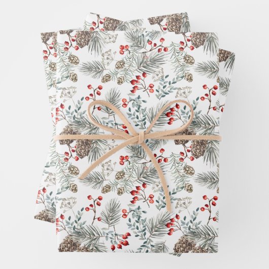 Pine Pine Cones Red Berries Weihnachten Geschenkpapier Set (Beispiel)