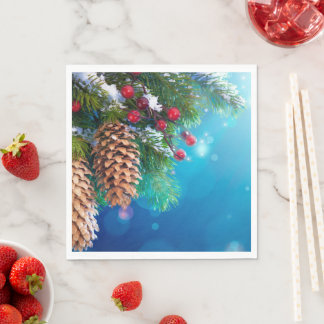 Pine Pine Cones Snow Berries Serviette