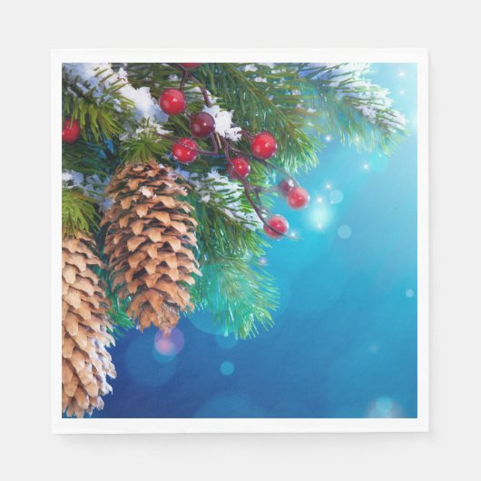 Pine Pine Cones Snow Berries Serviette (Vorderseite)