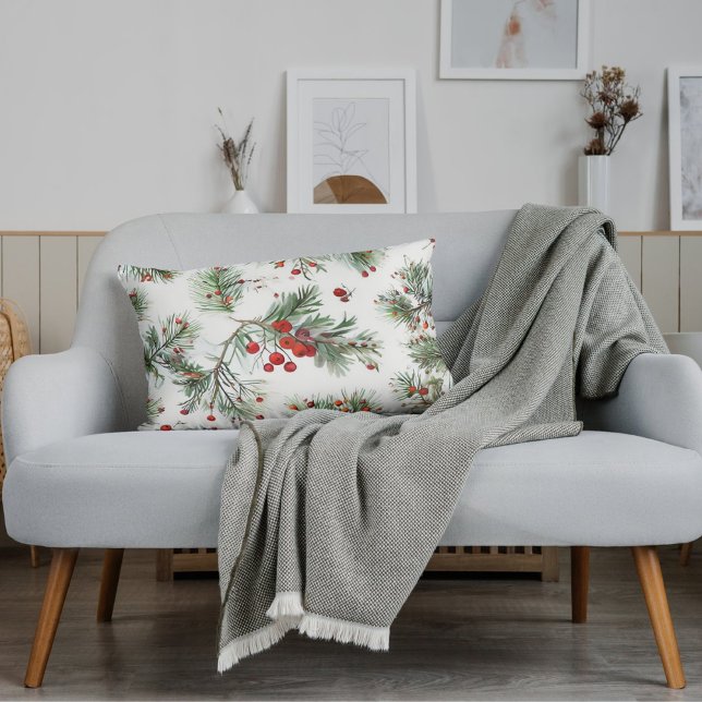 Pine & Red Berries Feierliche Festung Waldkissen Lendenkissen (Von Creator hochgeladen)