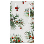 Pine & Red Berries Holzdesign Kleine Geschenktüte (Vorderseite)