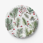 Pine & Red Berries Holzdesign Pappteller (Vorderseite)