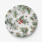 Pine & Red Berries Holzdesign Pappteller (Vorderseite)