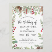 Pine Red Berry Winter Greenerity Wedding Einladung (Vorne/Hinten)