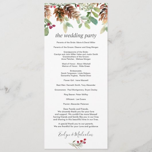 Pine Red Berry Winter Greenerity Wedding Program Programm (Rückseite)