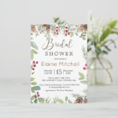 Pine Red Berry Winter Greenery Brautparty Einladung (Stehend Vorderseite)