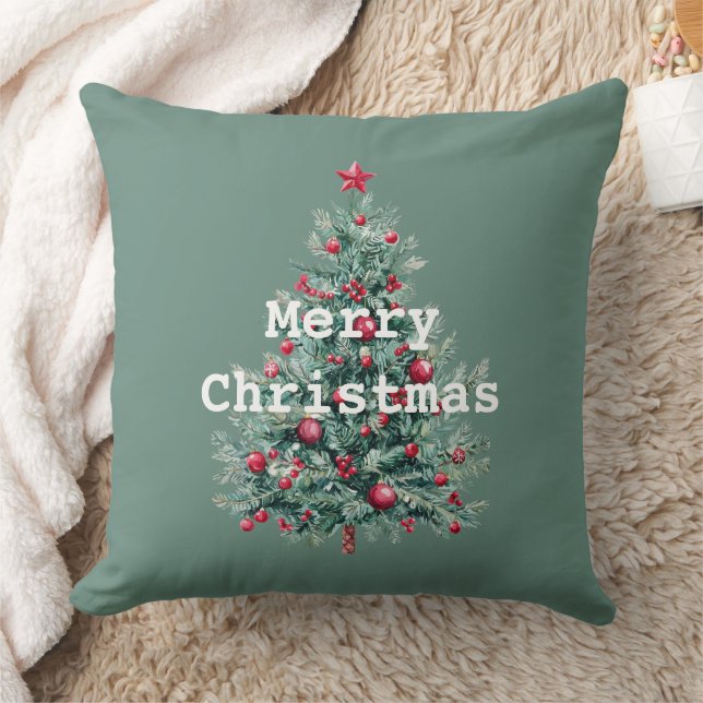 Pine Red Merry Christmas Tree Santa (auf der Rücks Kissen (Decke)