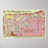 Pine Ridge Reservation Karte mit Bezirken Poster (Vorne)