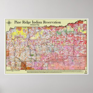 Pine Ridge Reservation Karte mit Bezirken Poster