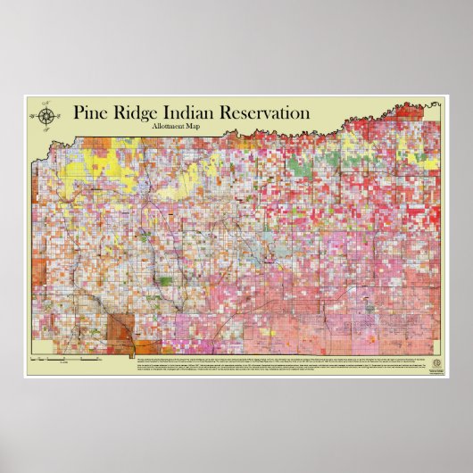 Pine Ridge Reservation Karte mit Bezirken Poster (Vorne)