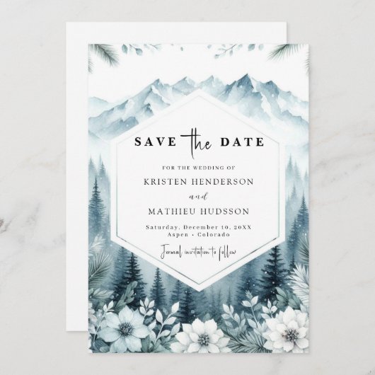 Pine Romance Mountain Wedding Save The Date (Vorne/Hinten)