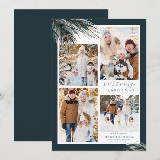 Pine Script Frohe Weihnachten 4 Foto Collage (Vorne/Hinten)