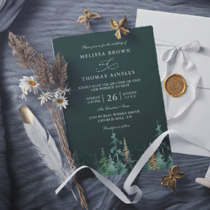 PINE Smaragdgrün und Gold QR-Code-Hochzeit Einladung