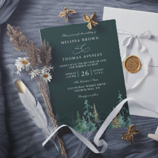 PINE Smaragdgrün und Gold QR-Code-Hochzeit Einladung