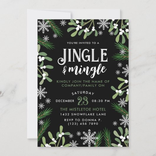Pine Snowflakes Jingle & Mingle Weihnachts-Party Einladung (Vorderseite)