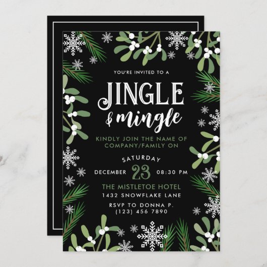 Pine Snowflakes Jingle & Mingle Weihnachts-Party Einladung (Vorne/Hinten)
