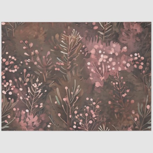 Pine & Soft Pink Berries Festmuster Seidenpapier (Vorderseite)