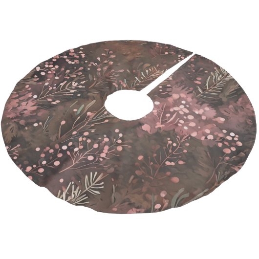 Pine & Soft Pink Berries Urlaubsmuster Polyester Weihnachtsbaumdecke (Schrägansicht)