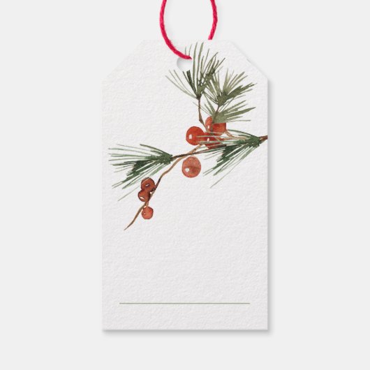 Pine Sprig Red Berries Frohe Weihnachten Editable Geschenkanhänger (Rückseite)