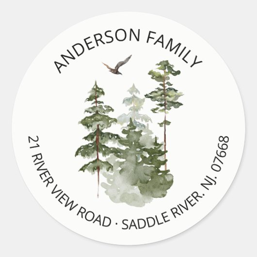 Pine Spruce Trees | Neue Zuhause-Adressenaufkleber Runder Aufkleber (Vorderseite)