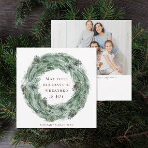 Pine Treath Family Foto Green & Red Feiertagskarte
