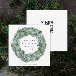 Pine Treath Wreath Square Holiday Card mit QR Code Feiertagskarte