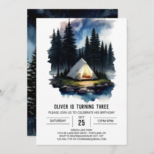 Pine Tree Adventure erwartet Geburtstag Einladung (Vorne/Hinten)