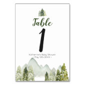 Pine Tree Adventure Rustic Baby Dusche Tischnummer (Vorderseite)